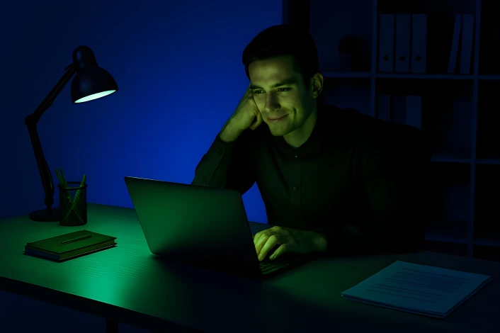 Dramatic lighting office person