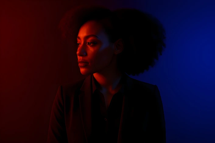 Dramatic lighting office person